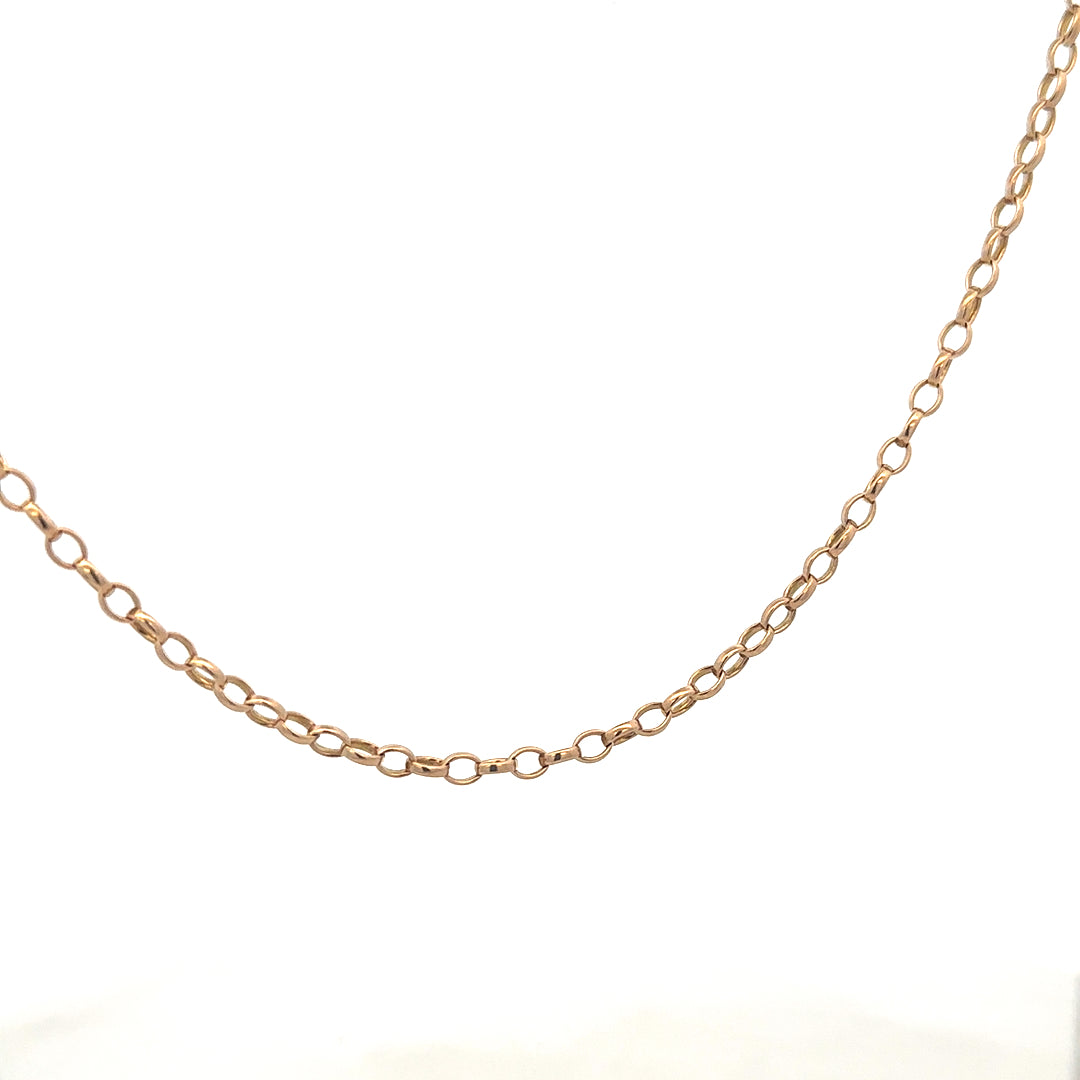 9ct yellow gold belcher chain weighing 11.1g, featuring classic linked design, from Reeves and Sons.