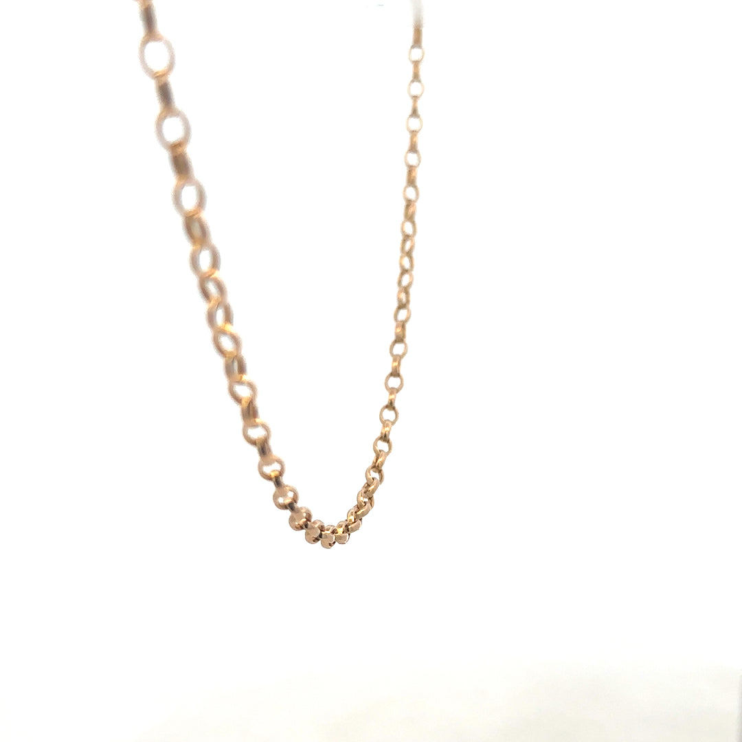 9ct yellow gold belcher chain weighing 11.1g, featuring classic link design, crafted by Reeves and Sons.
