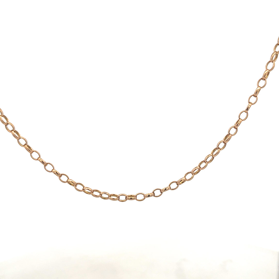 9ct yellow gold belcher chain weighing 11.1g, featuring classic round links, displayed on a neutral background.