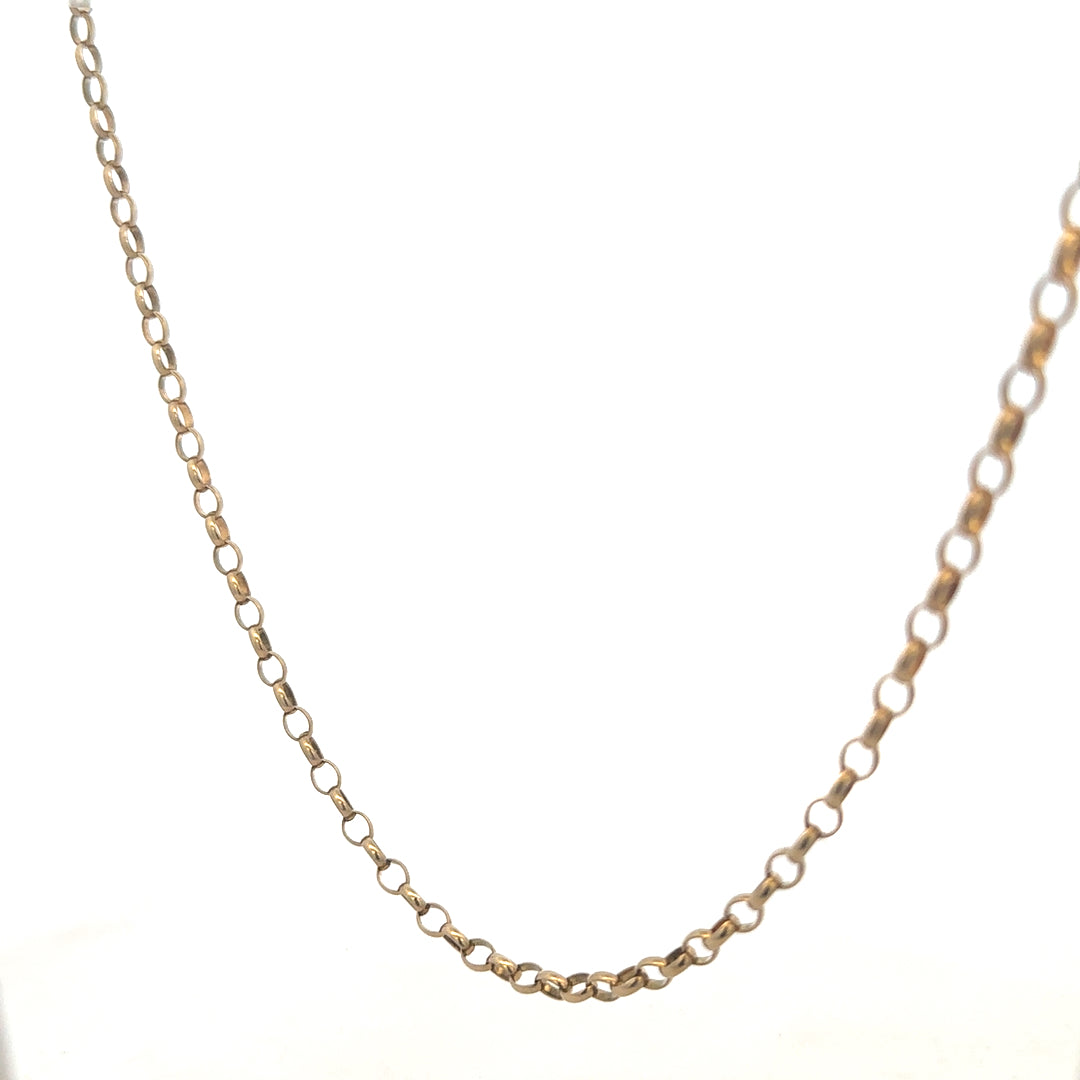9ct yellow gold belcher chain weighing 10.2g, showcasing its linked design and polished finish, by Reeves and Sons.