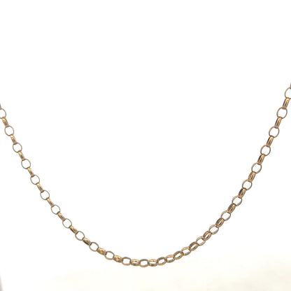 9ct yellow gold belcher chain from Reeves and Sons, showing a close-up of the textured gold links on a white background.