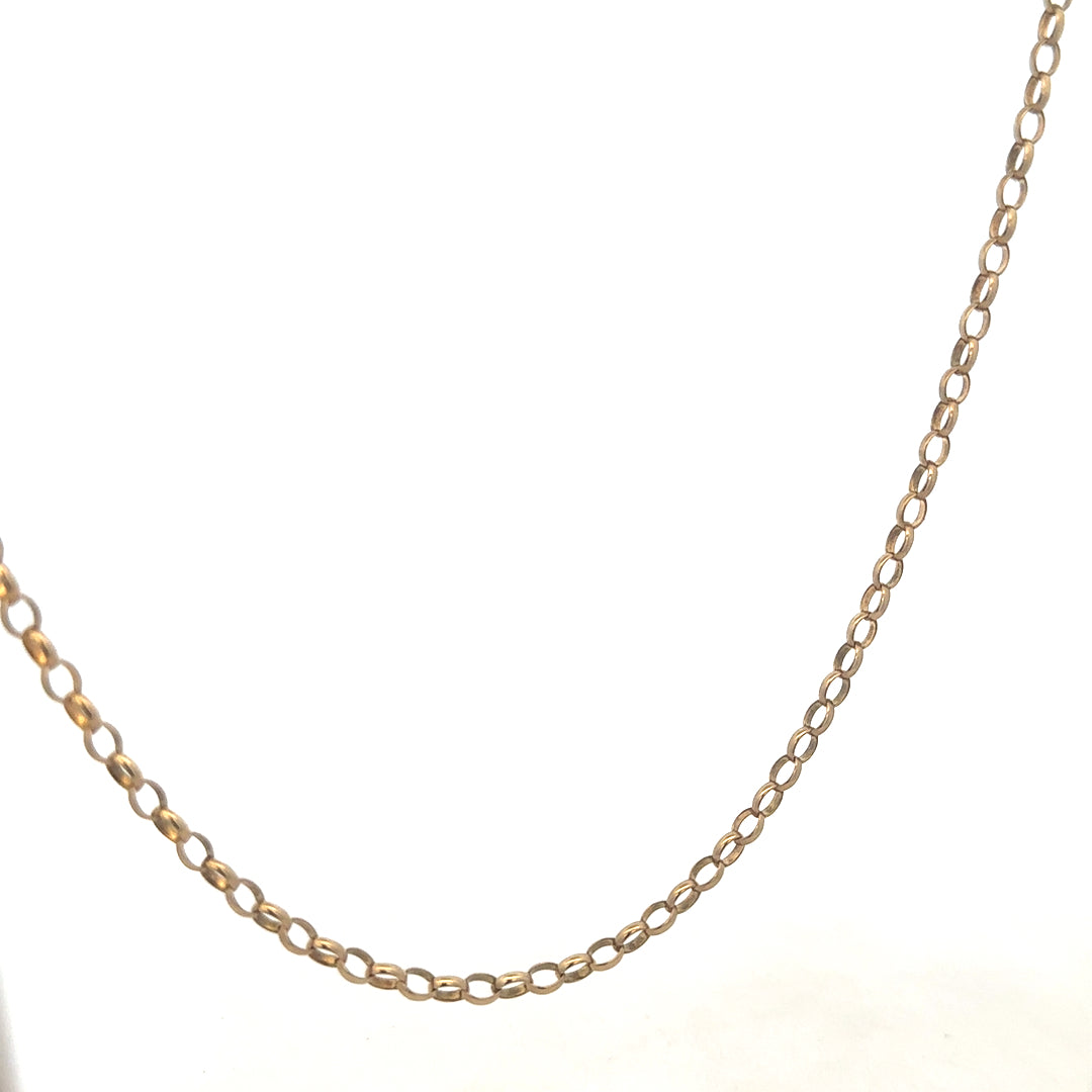 9ct yellow gold belcher chain weighing 10.2g, showing the detailed linked design, crafted by Reeves and Sons.
