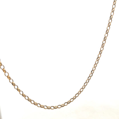 9ct yellow gold belcher chain weighing 10.2g, showing the detailed linked design, crafted by Reeves and Sons.