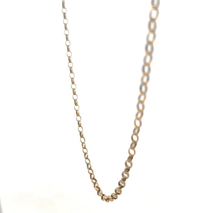 9ct yellow gold belcher chain from Reeves and Sons, weighing 10.2g, shown with close-up of chain links and polished finish.