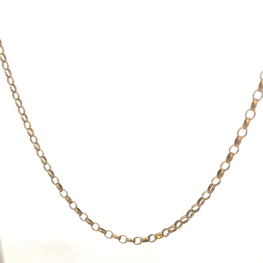 9ct yellow gold belcher chain weighing 10.2g, featuring a classic linked design from Reeves and Sons.