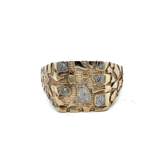 9ct yellow gold diamond ring in size Z featuring sparkling diamonds, crafted by Reeves and Sons.