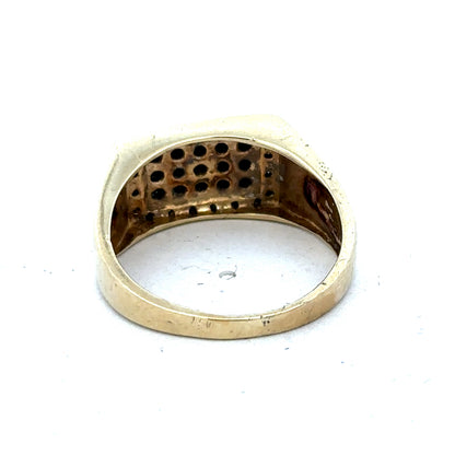 9ct yellow gold diamond ring in size U with intricate design, crafted by Reeves and Sons.