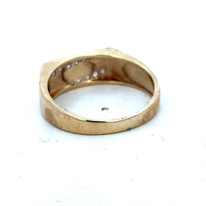 9ct yellow gold diamond ring size V by Reeves and Sons, featuring a sparkling diamond design on a polished band.