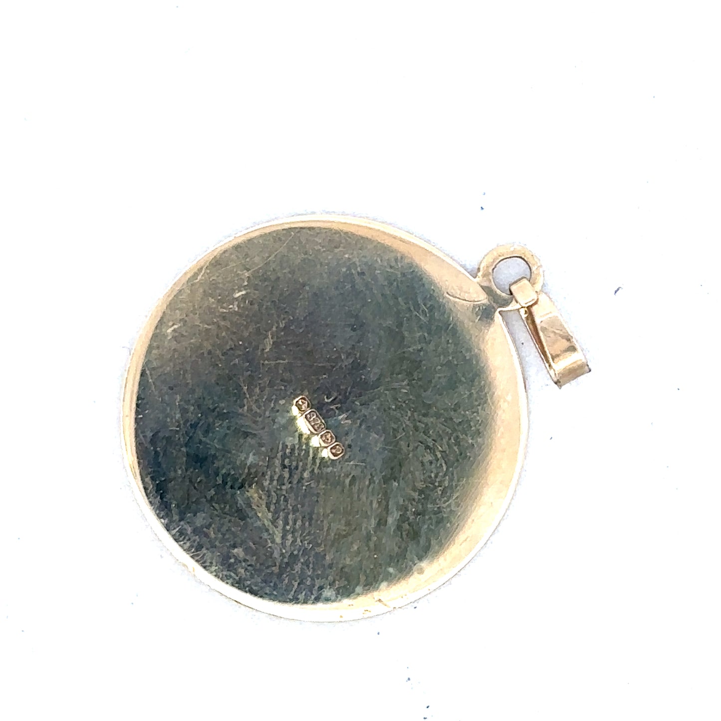 9ct yellow gold St Christopher pendant by Reeves and Sons, featuring detailed religious symbol, shiny finish, and classic design.