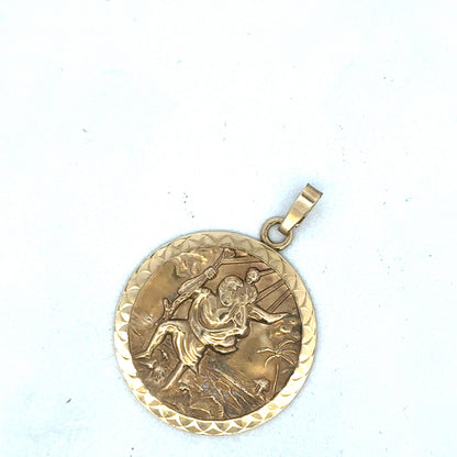 9ct yellow gold St Christopher pendant by Reeves and Sons, detailed religious jewelry with a polished finish