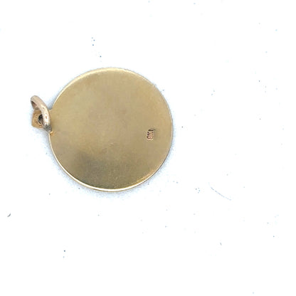9ct yellow gold St Christopher pendant by Reeves and Sons, detailed religious pendant with polished finish.