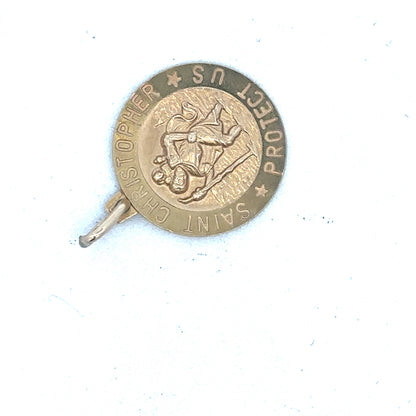 9ct yellow gold St Christopher pendant featuring intricate religious design, crafted by Reeves and Sons.
