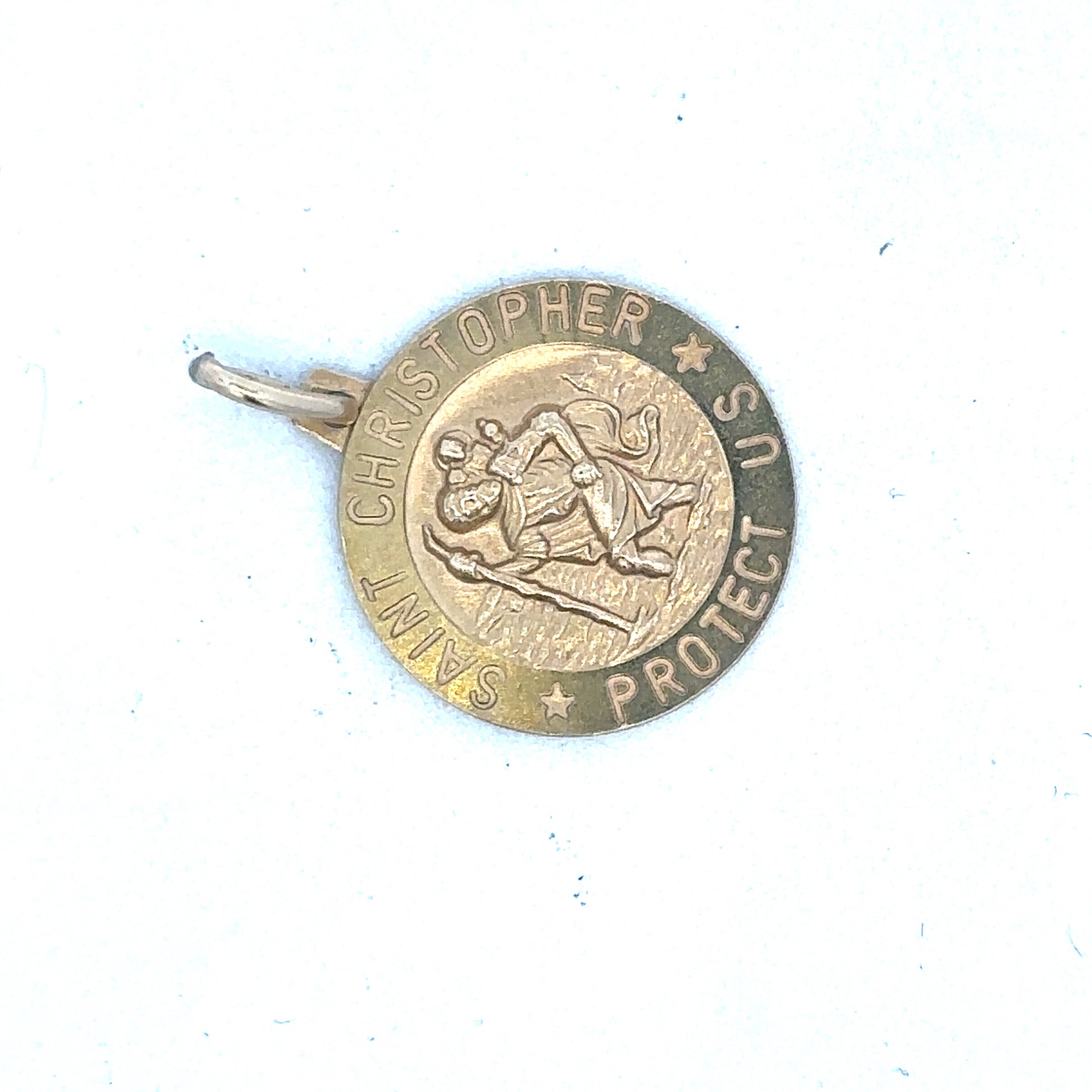 9ct yellow gold St Christopher pendant by Reeves and Sons, detailed religious medal with intricate design.