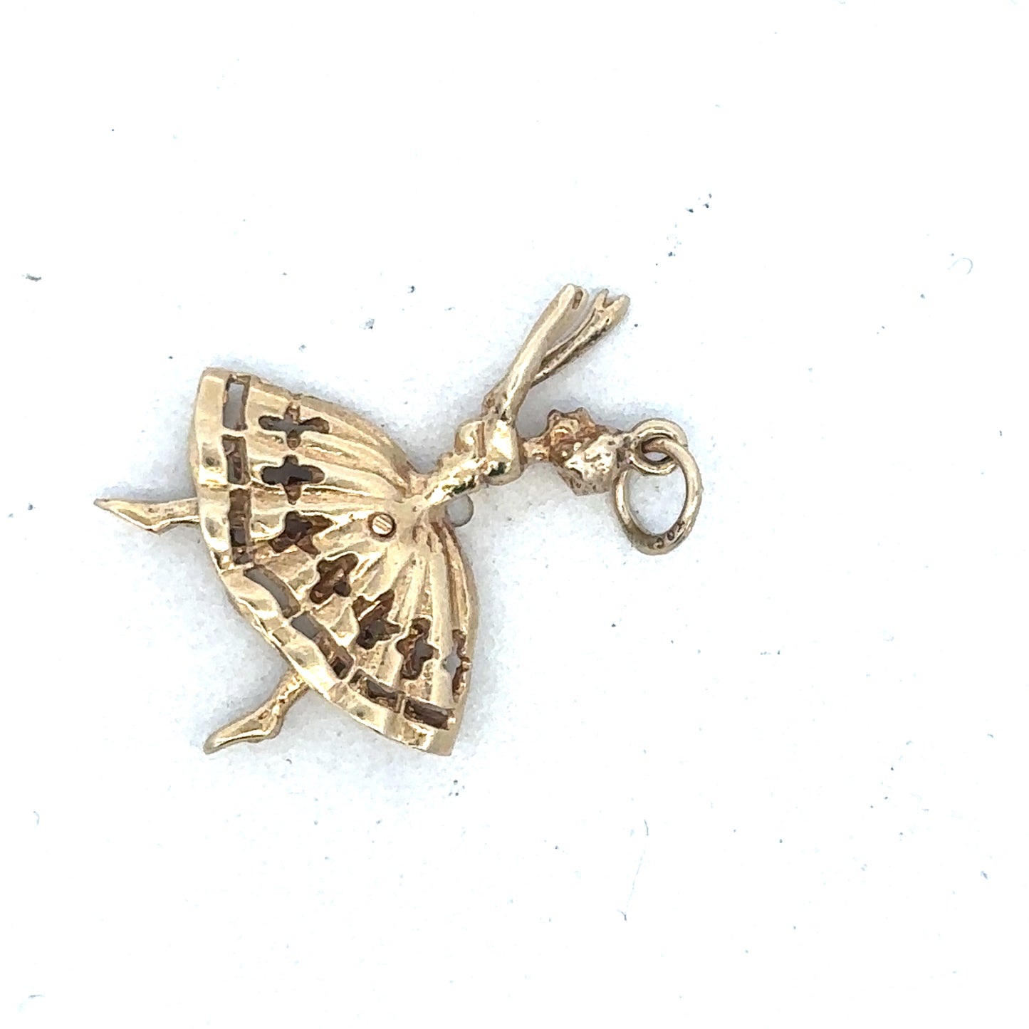 9ct yellow gold ballerina pendant by Reeves and Sons, showcasing a delicate ballet dancer design on a fine chain.