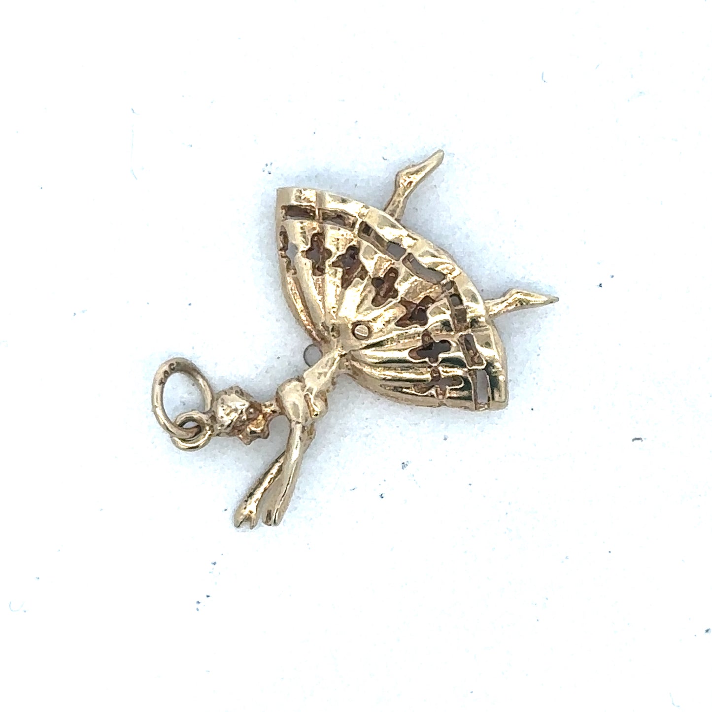 9ct yellow gold ballerina pendant by Reeves and Sons, featuring a delicate ballerina design on a chain.