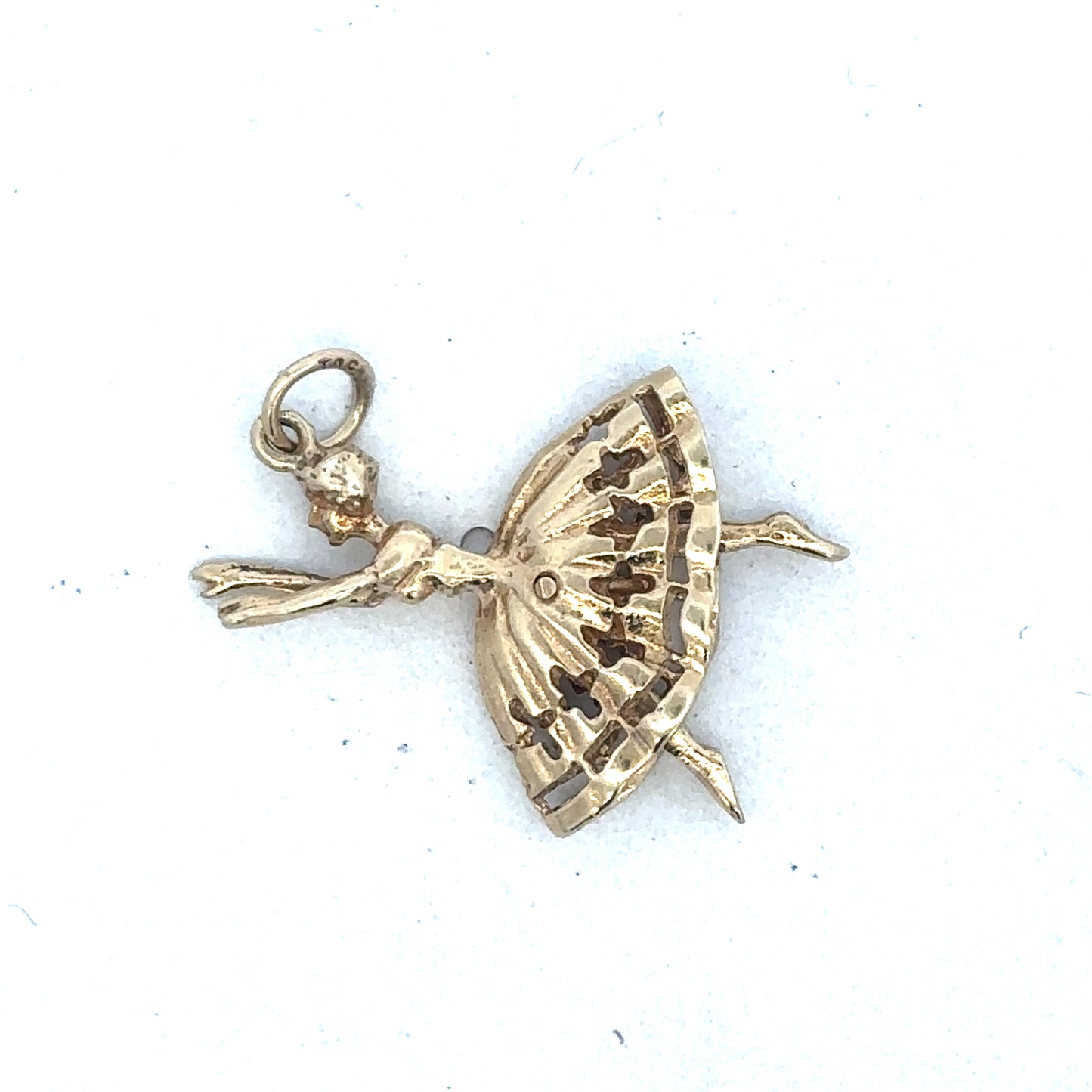 9ct yellow gold ballerina pendant by Reeves and Sons, featuring a delicate ballerina design on a fine chain.