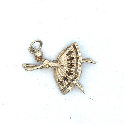 9ct yellow gold ballerina pendant by Reeves and Sons, featuring a delicate ballerina design on a fine chain.