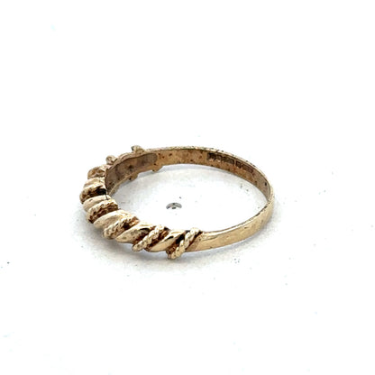 9ct yellow gold ring in size K with a smooth band, crafted by Reeves and Sons, displayed on a neutral background.