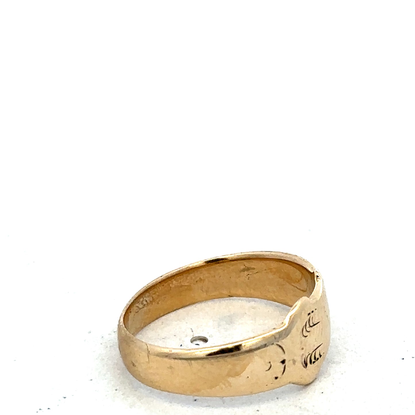 9ct yellow gold buckle ring size L1/2 with polished finish, featuring a classic buckle design, by Reeves and Sons.
