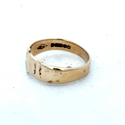 9ct yellow gold buckle ring in size L1/2, Reeves and Sons jewelry, featuring a polished gold buckle design.