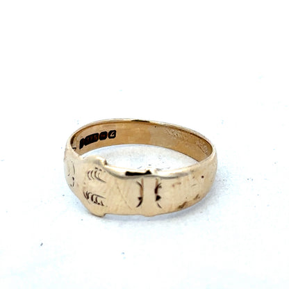 9ct yellow gold buckle ring in size L1/2, featuring a classic design with a polished finish.
