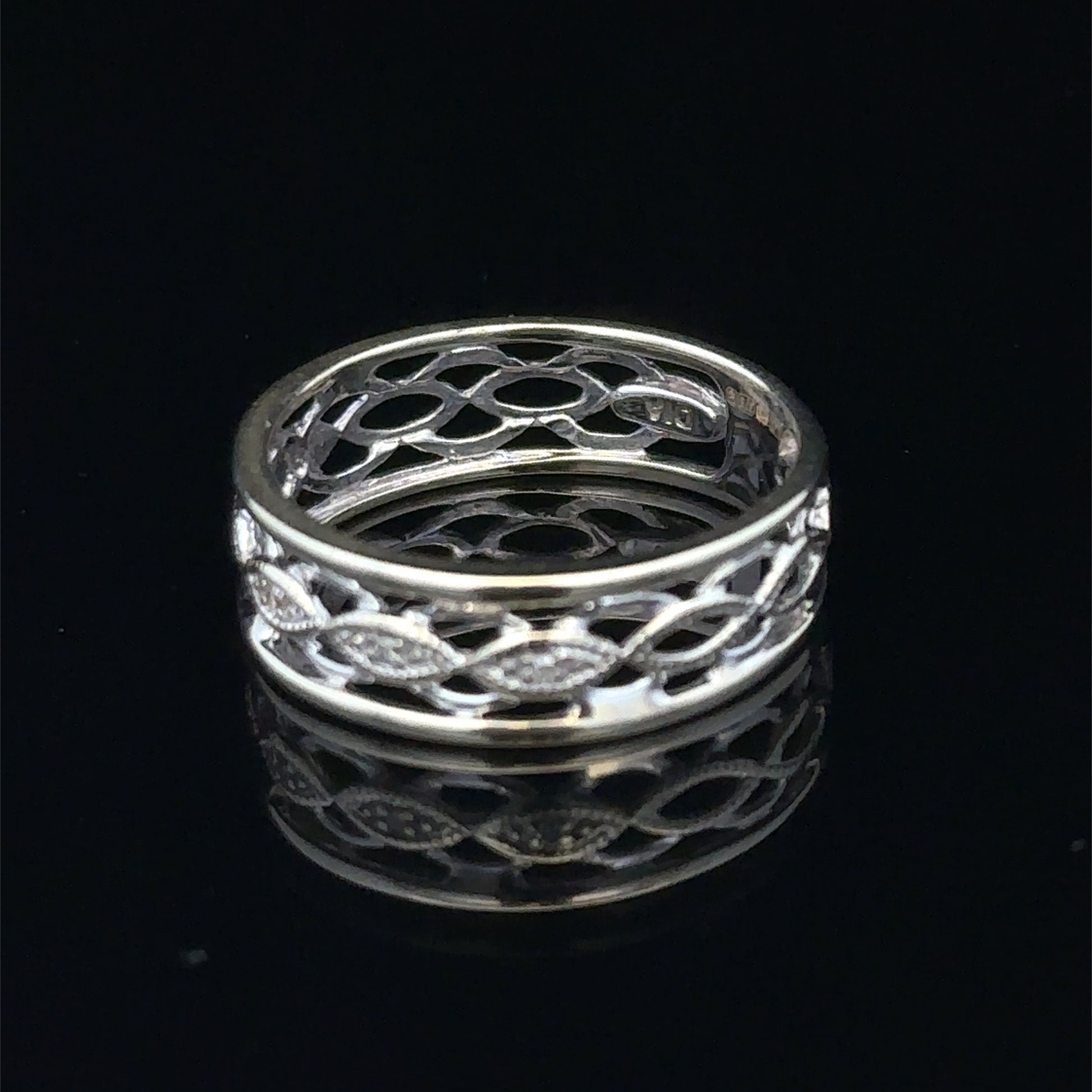 9ct white gold diamond ring in size L with sparkling diamonds, crafted by Reeves and Sons.