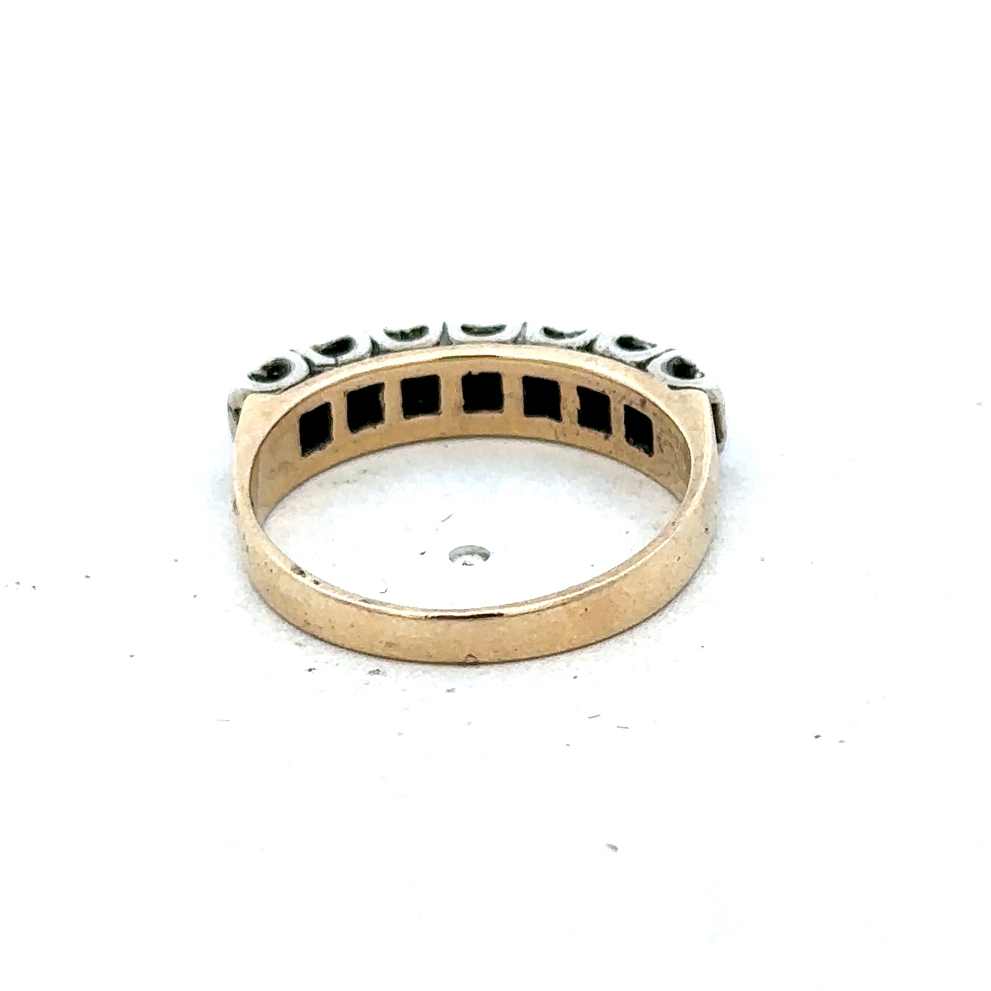 9ct yellow gold sapphire and diamond ring with size K, featuring a central sapphire and diamond accents, crafted by Reeves and Sons.