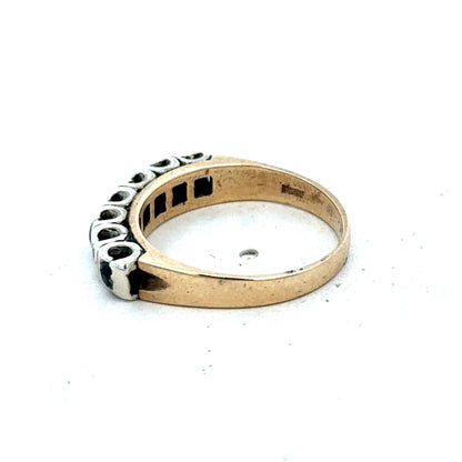9ct yellow gold sapphire and diamond ring, size K, featuring a central sapphire gemstone with diamond accents, Reeves and Sons.