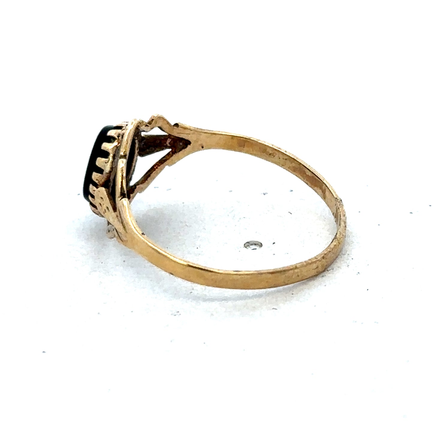9ct yellow gold ring size P1/2 by Reeves and Sons, featuring a polished band and classic design.