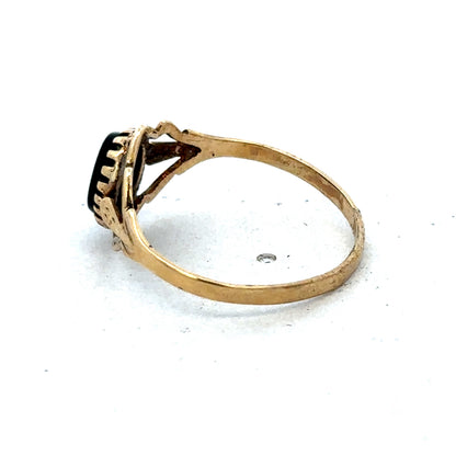 9ct yellow gold ring size P1/2 by Reeves and Sons, featuring a polished band and classic design.