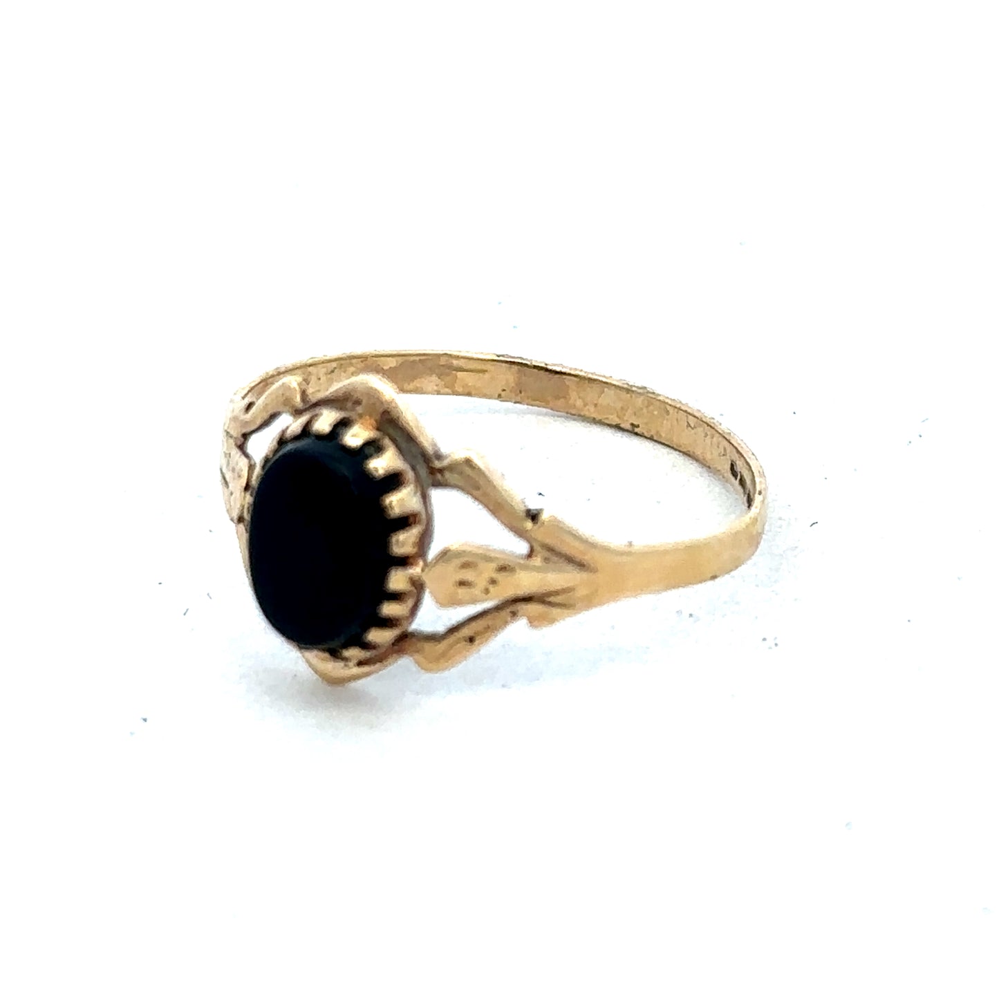 9ct yellow gold ring size P1/2 by Reeves and Sons, featuring a smooth polished band and classic design.