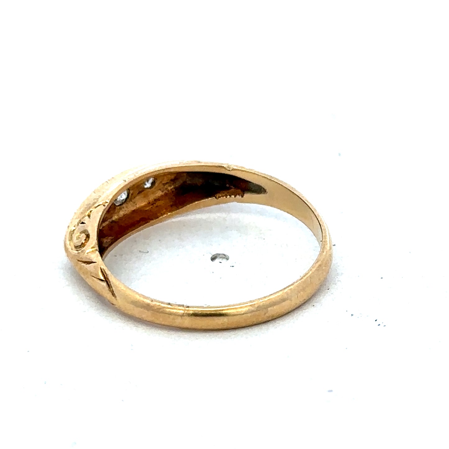 18ct yellow gold diamond ring by Reeves and Sons, size P, featuring a sparkling diamond setting on a sleek band.