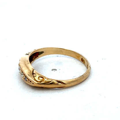 18ct yellow gold diamond ring in size P with sparkling diamonds, crafted by Reeves and Sons.