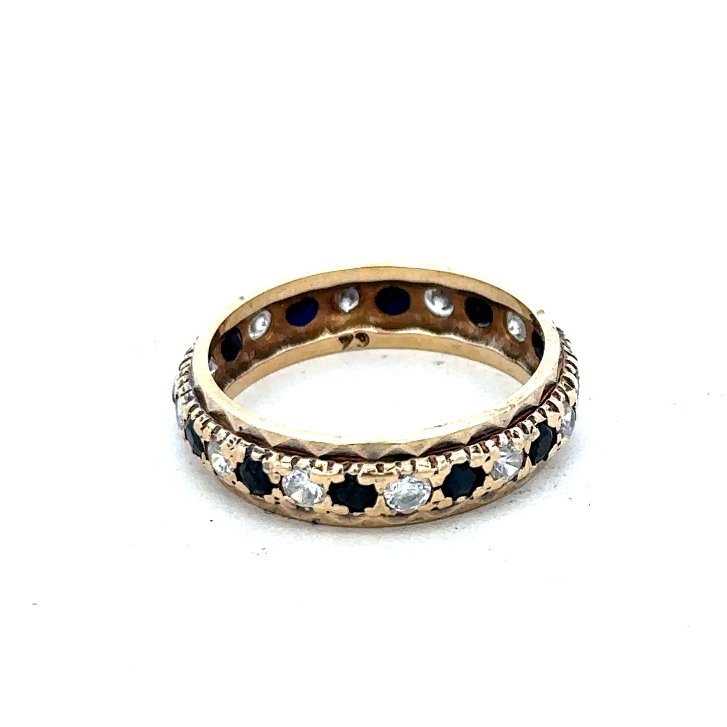 9ct yellow gold ring in size M1/2 from Reeves and Sons, showcasing a polished band with a smooth finish.