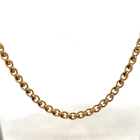 9ct yellow gold rollerball chain with a smooth, shiny finish, weighing 33.9g, crafted by Reeves and Sons.