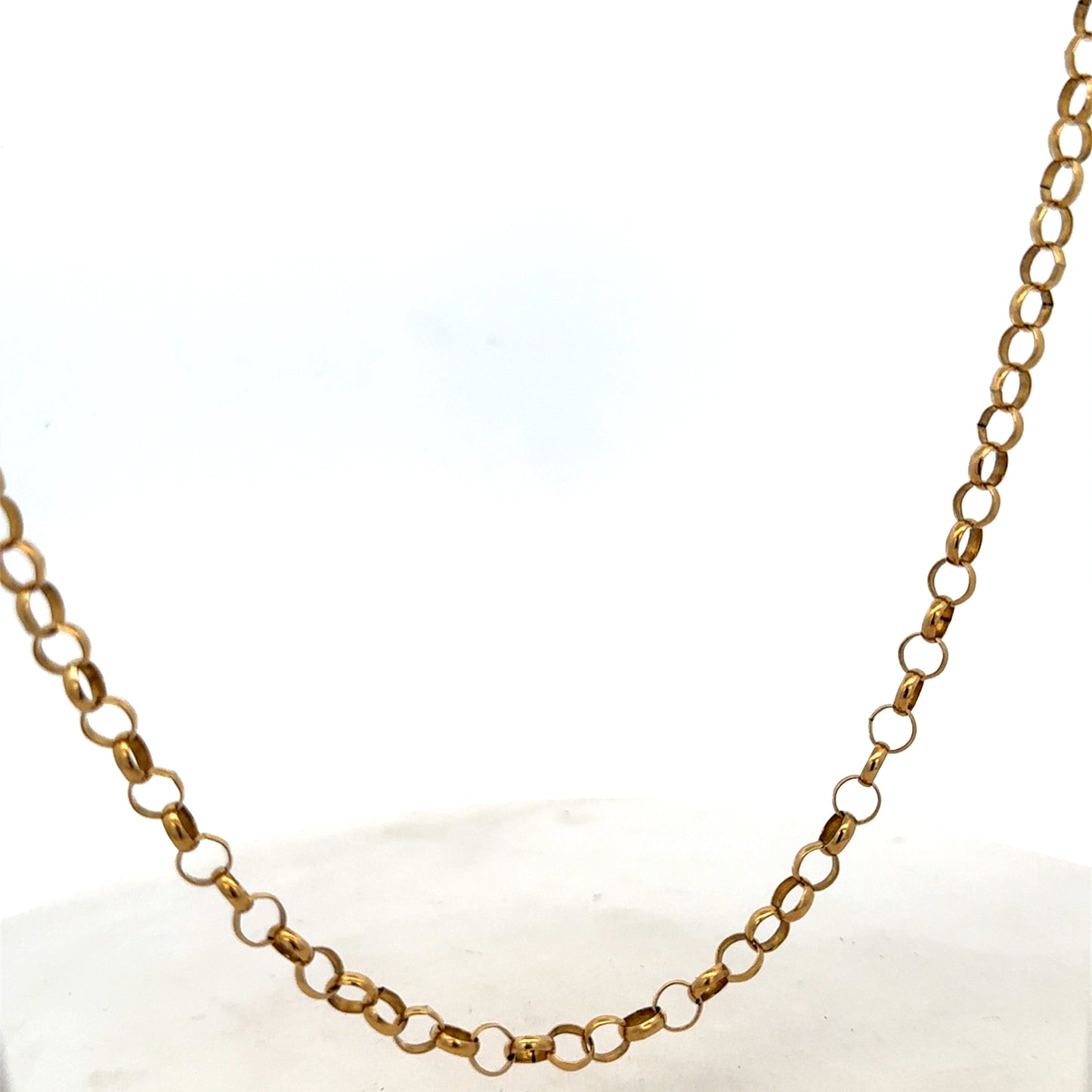 9ct yellow gold belcher chain from Reeves and Sons, 15g, showcasing its classic link design and polished finish.