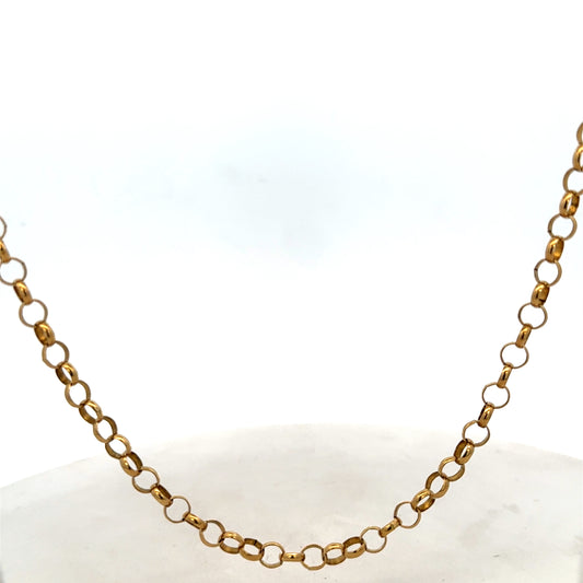 9ct yellow gold belcher chain weighing 15g, featuring classic links, crafted by Reeves and Sons.