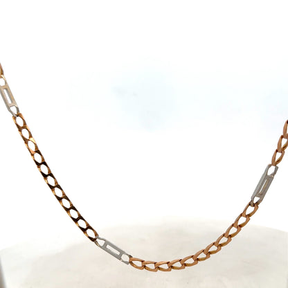 9ct yellow gold chain weighing 13.9g from Reeves and Sons, with a detailed close-up of the chain links.
