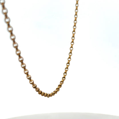 9ct yellow gold belcher chain from Reeves and Sons, showing a close-up of the 6.2g chain with detailed links.