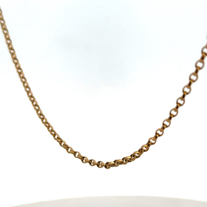 9ct yellow gold belcher chain weighing 6.2g, crafted by Reeves and Sons, with intricate links and polished finish.