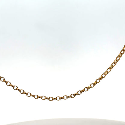 9ct yellow gold belcher chain by Reeves and Sons, weighing 6.2g, shown lying flat with detailed links visible.