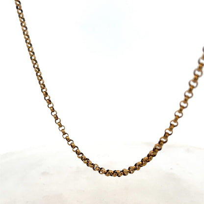 9ct yellow gold belcher chain weighing 14.5g, featuring classic link design by Reeves and Sons, shown in close-up.