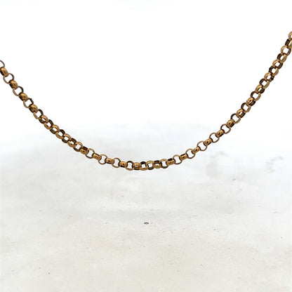 9ct yellow gold belcher chain weighing 14.5g, crafted by Reeves and Sons, featuring interlinked round gold links.