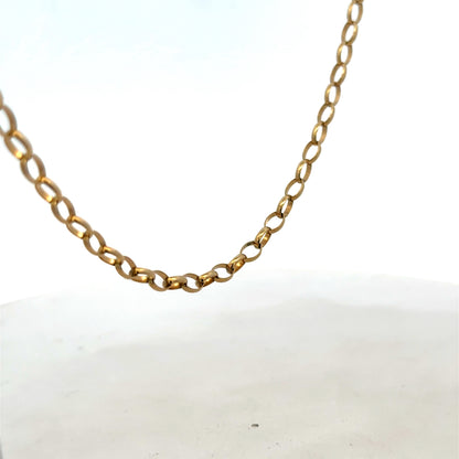 9ct yellow gold belcher chain from Reeves and Sons, showing a close-up of its links and polished finish.