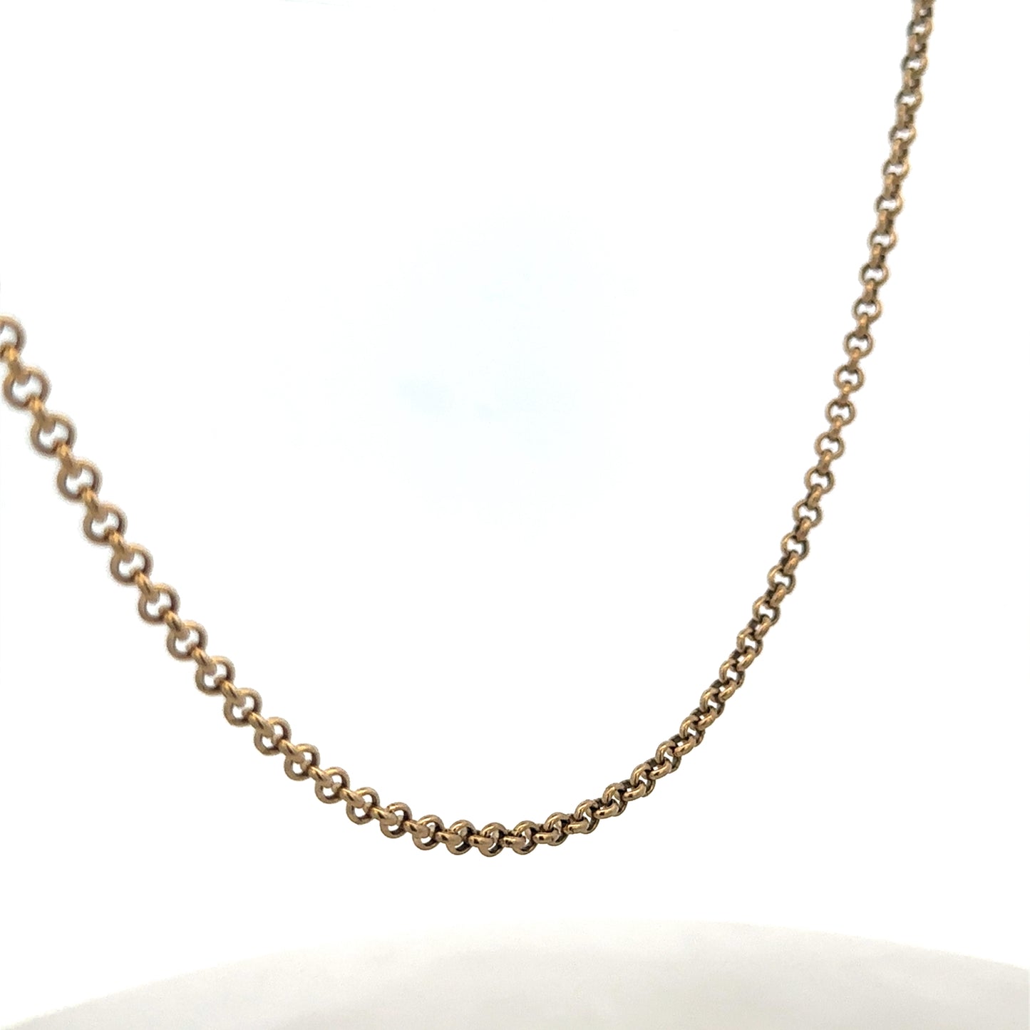 9ct yellow gold belcher chain from Reeves and Sons, 13.4g, showing the detailed link design and shiny finish.