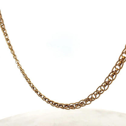 9ct yellow gold double linked chain from Reeves and Sons, showing close-up of the shiny, lightweight jewelry chain.