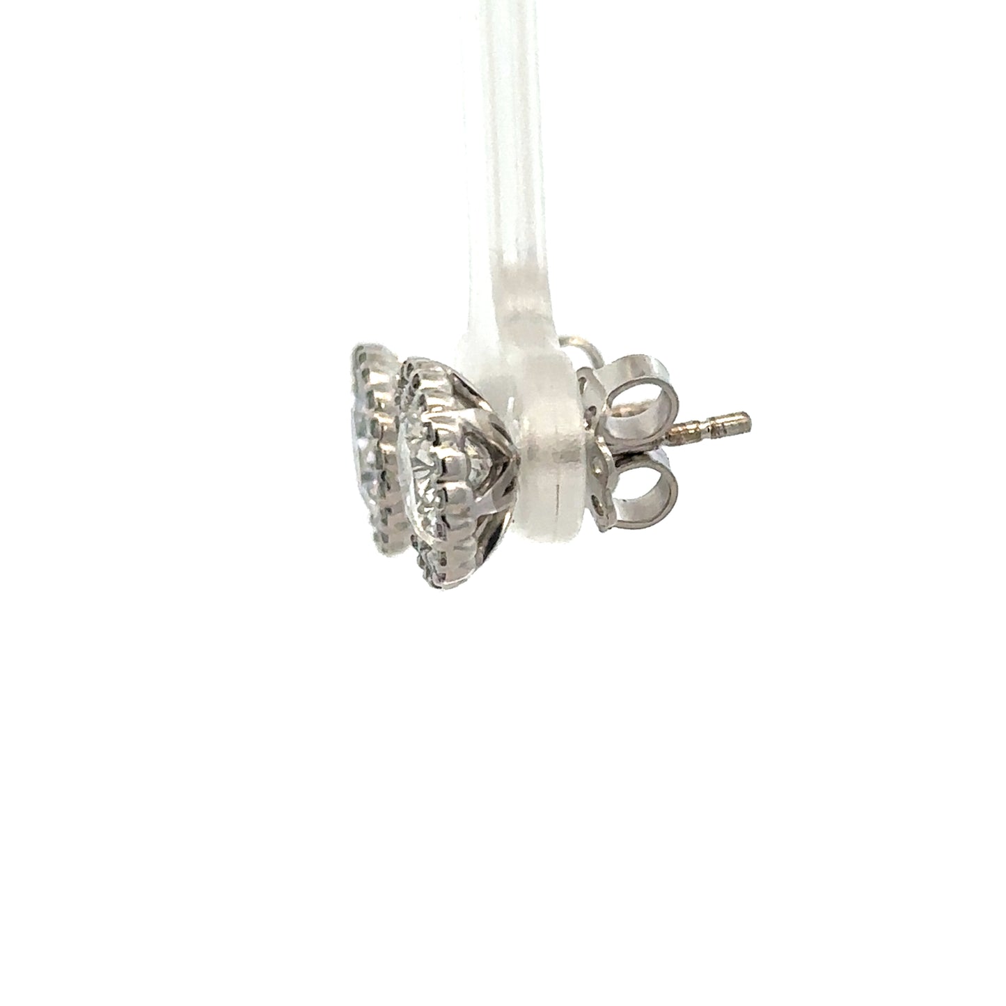18ct white gold lab-grown diamond stud earrings by Reeves and Sons, showcasing sparkling diamonds on a sleek design.