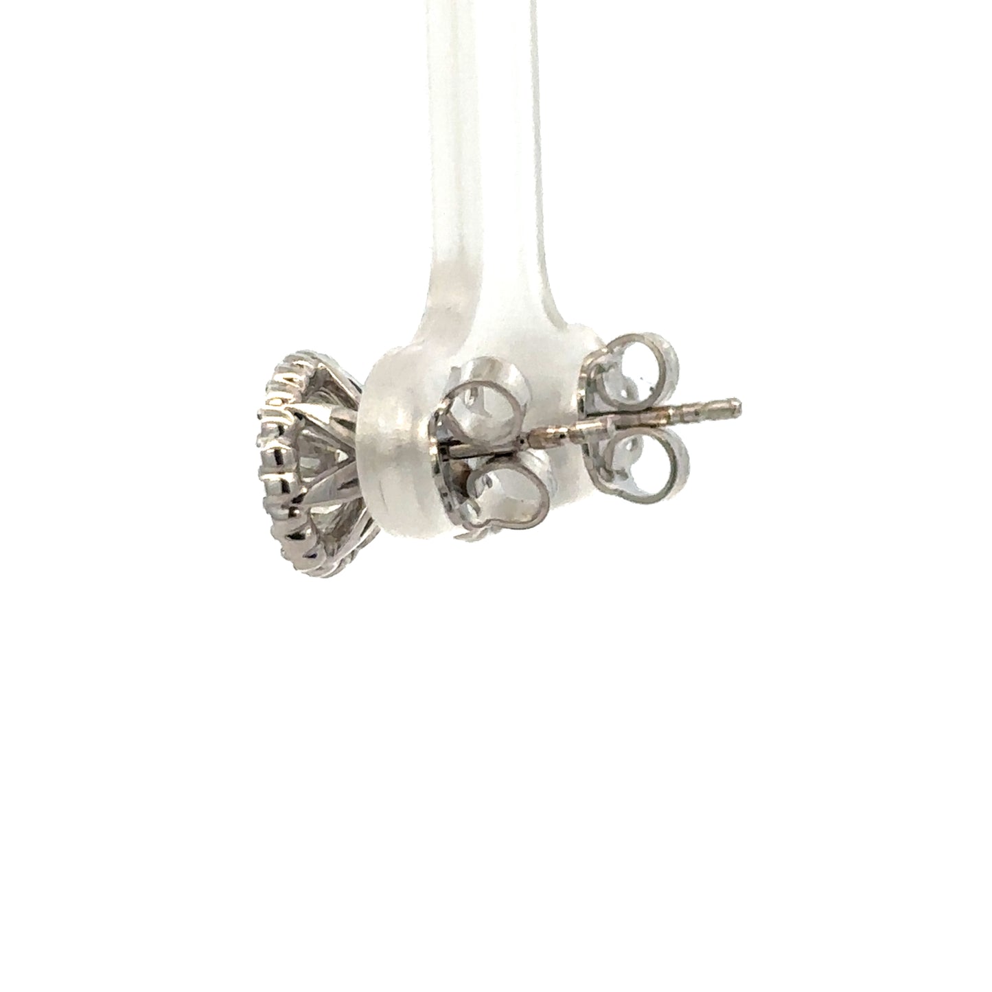 18ct white gold lab-grown diamond stud earrings by Reeves and Sons, featuring sparkling diamonds on a sleek gold setting.