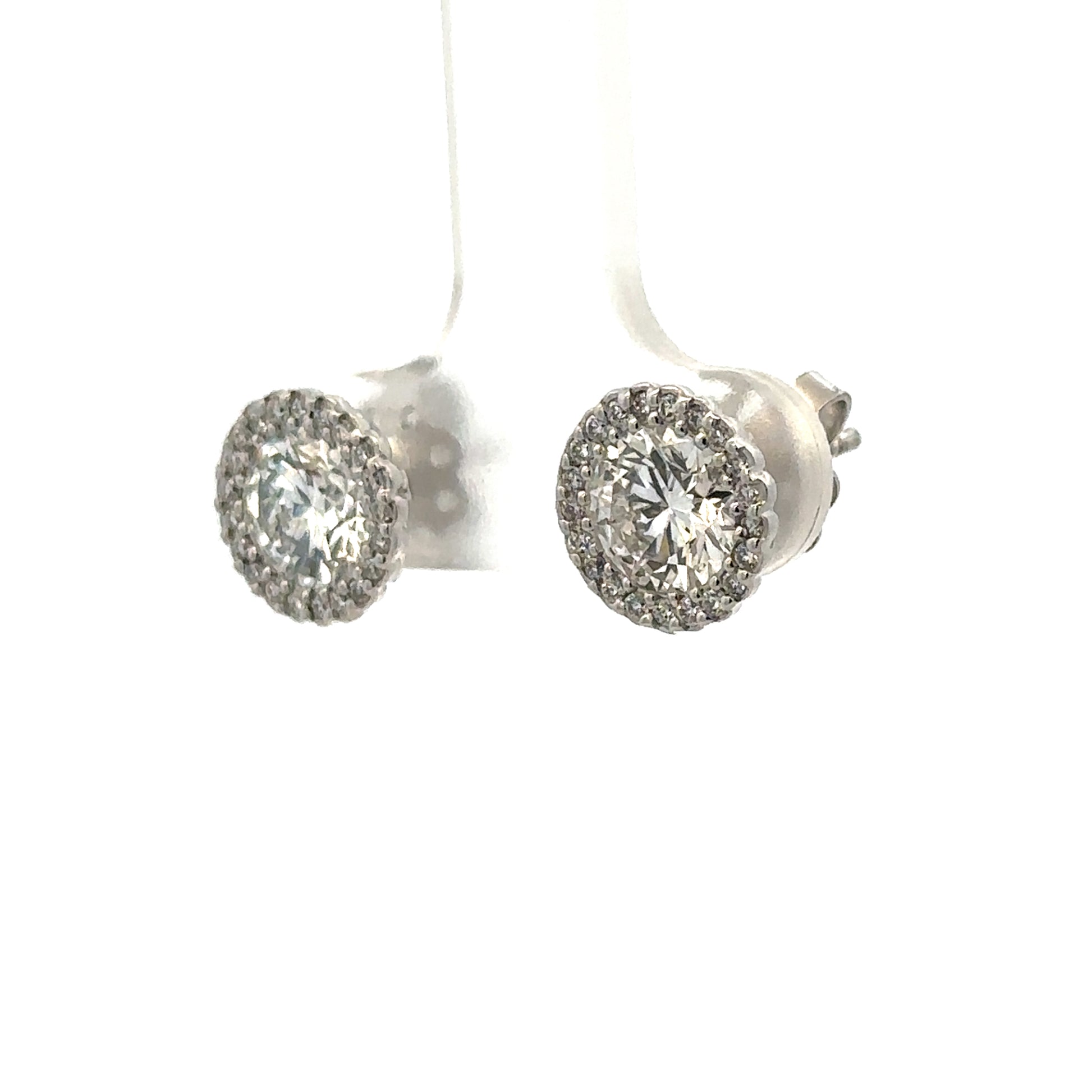 18ct white gold lab-grown diamond stud earrings by Reeves and Sons, featuring sparkling diamonds and a sleek design.