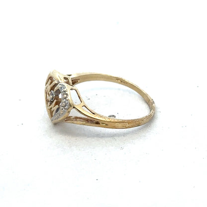 9ct yellow gold MUM ring in size N with engraved design, crafted by Reeves and Sons, shown close-up on a plain background.